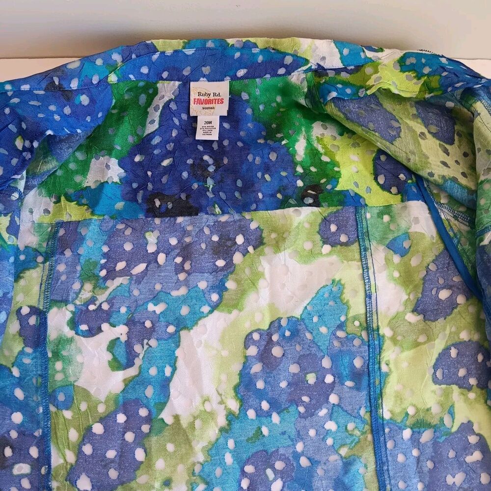 Ruby Rd Favorites Woman Plus Size 20W Purple Green Blue Full Zip Sheer Jacket - Picture 8 of 10